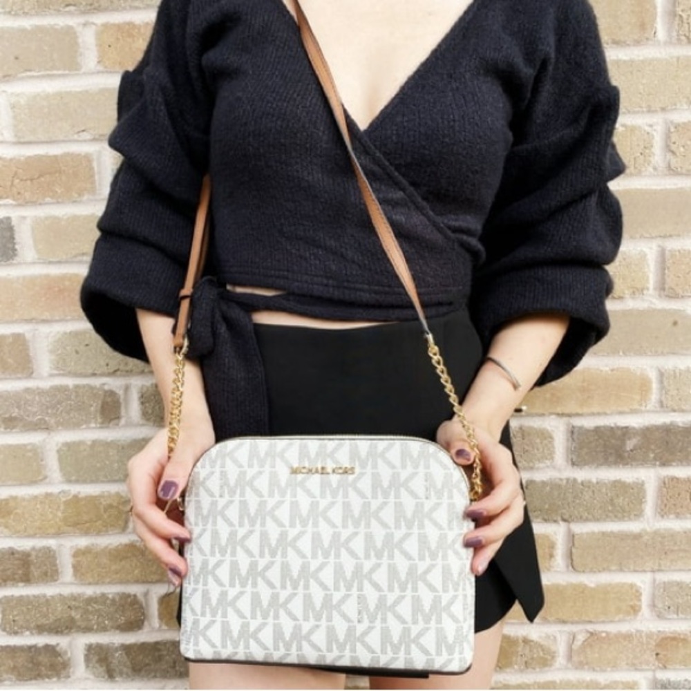 Michael Kors White /Brown  and Gold Women's Bag